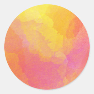 Yellow Orange Pink Watercolor Wash Abstract Art Classic Round Sticker