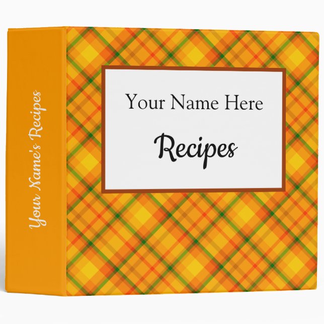 Yellow Orange Plaid Custom Recipe Binder (Front/Spine)