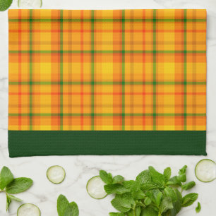 Yellow Orange Plaid Pattern Green Borders Kitchen Towel
