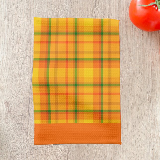 Yellow Orange Plaid Pattern Orange Borders Kitchen Towel (Creator Uploaded)