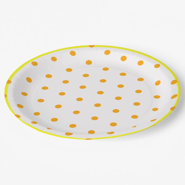 Yellow Orange Polka Dots Paper Plate (Angled)
