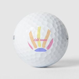 Yellow orange rainbow retro add name text pink golf balls