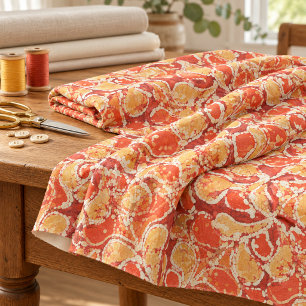 Yellow Orange Red Bali Batik Style Paisley Pattern Fabric