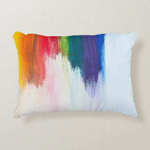 Yellow, orange, red, green, and blue abstract pain accent pillow