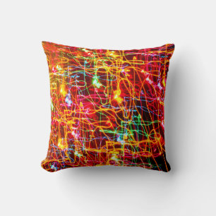 Yellow Orange Red Green Blue Pink Abstract Lights Throw Pillow