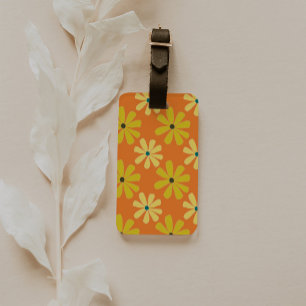 Yellow Orange Retro 70s Daisies Luggage Tag