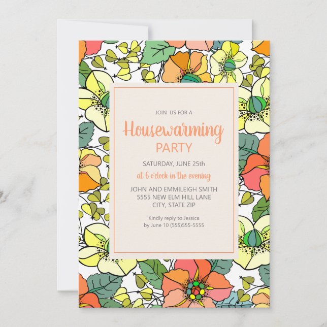 Yellow Orange Retro Vintage Floral Housewarming  (Front)