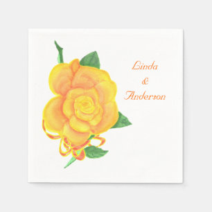 Yellow Orange Rose, Ribbon, Names Napkins