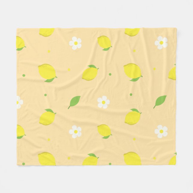 Yellow Orange Seamless Pattern with White Flowers  Fleece Blanket (Front (Horizontal))