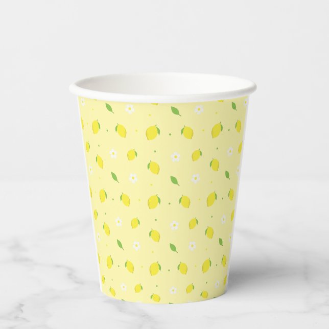 Yellow Orange Seamless Pattern with White Flowers  Paper Cups (Front)