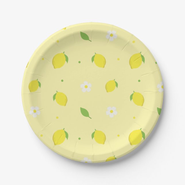 Yellow Orange Seamless Pattern with White Flowers  Paper Plate (Front)