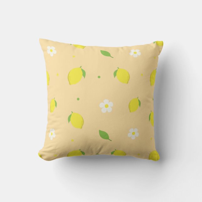 Yellow Orange Seamless Pattern with White Flowers  Throw Pillow (Front)