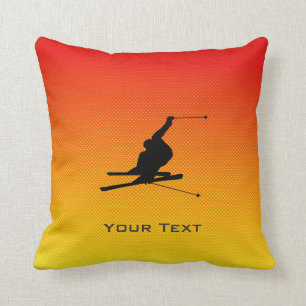 Yellow Orange Snow Skiing Throw Pillow