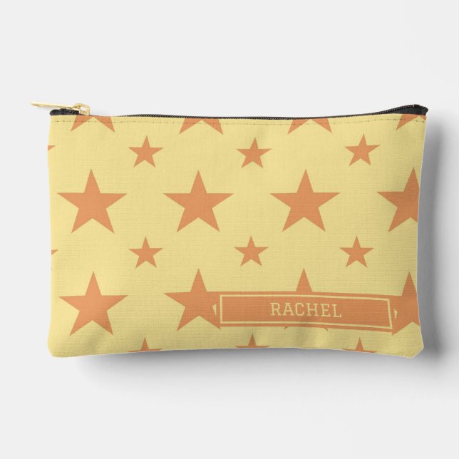 Yellow Orange Stars Pattern Constellation Pencil Accessory Pouch (Front)