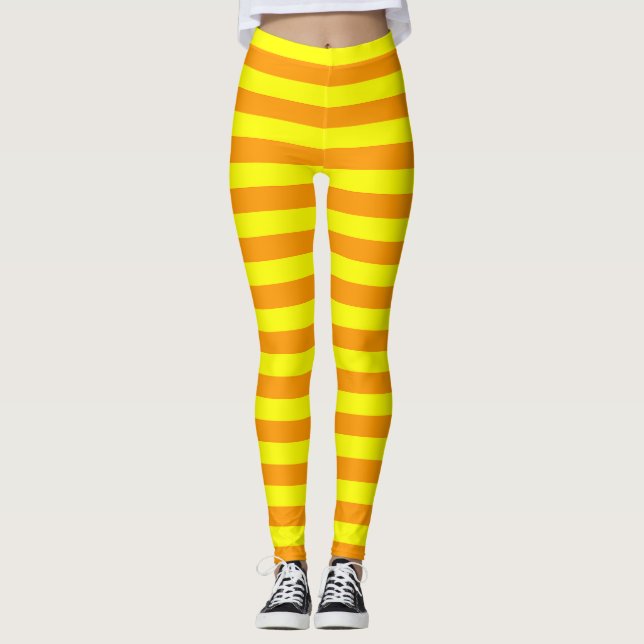 Yellow Orange Stripes Lines Leggings (Front)