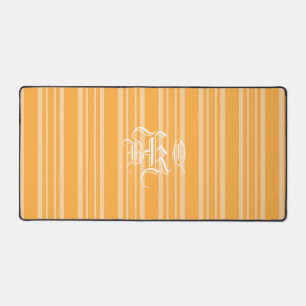 Yellow Orange Stripes White Monogram Desk Mat