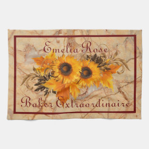 Yellow Orange Sunflower Bouquet Personalized  Kitc Kitchen Towel
