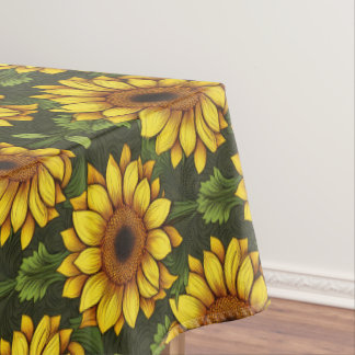 Yellow Orange Sunflower with Green & Brown Tablecloth