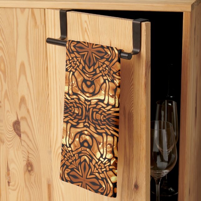 Yellow Orange Taupe Brown Hip Bohemian Bali Art Kitchen Towel (Thirds Fold)