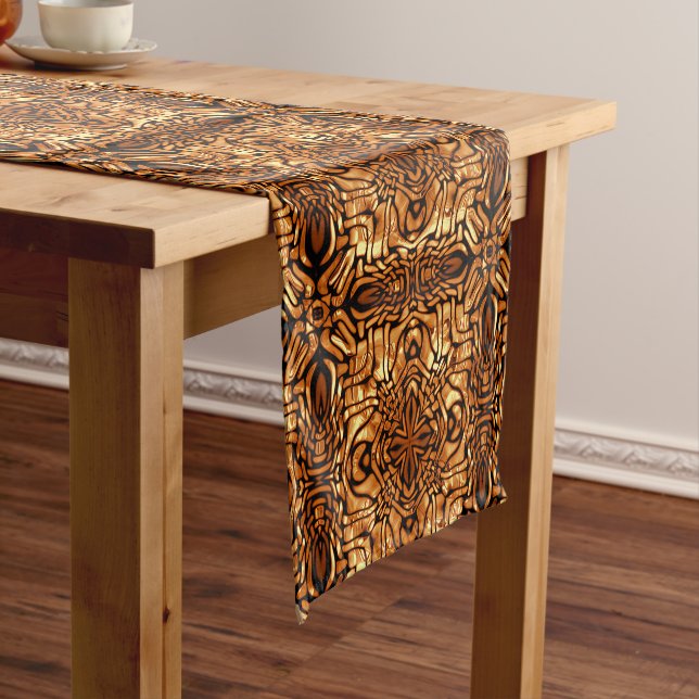 Yellow Orange Taupe Brown Hip Bohemian Bali Art Short Table Runner (In Situ)