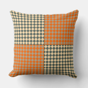 Yellow Orange Taupe Chequered Diamond Pattern Throw Pillow