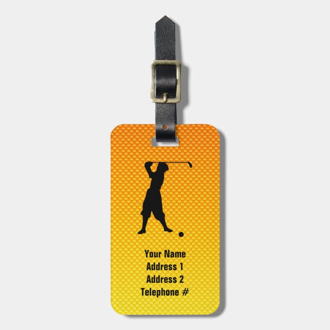 Yellow Orange Vintage Golfer Luggage Tag (Front Vertical)