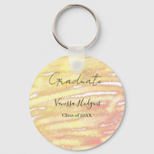 Yellow orange watercolor graduation add name year keychain