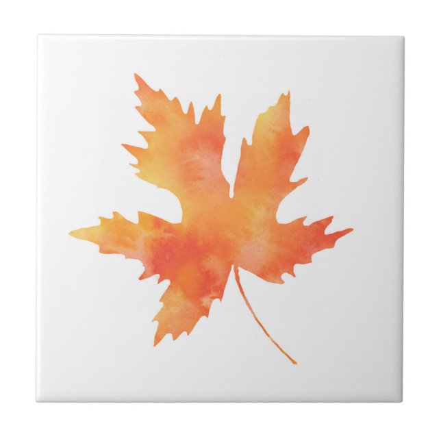 Yellow Orange Watercolor Maple Leaf Ceramic Tile (Front)