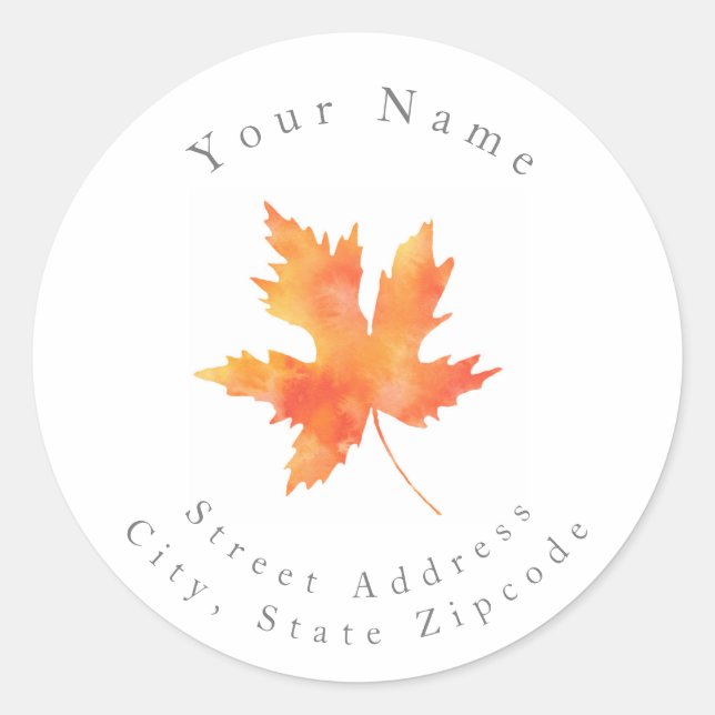 Yellow Orange Watercolor Maple Leaf Classic Round Sticker (Front)