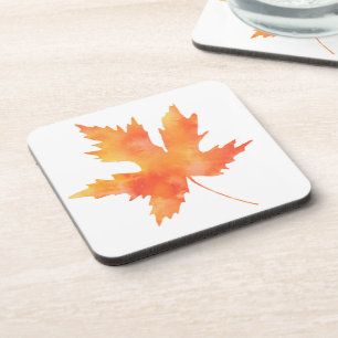 Yellow Orange Watercolor Maple Leaf  Coaster