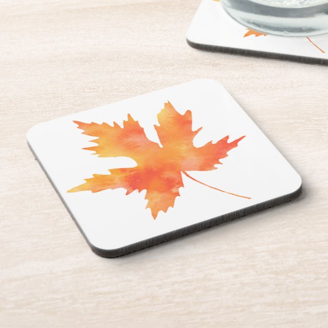 Yellow Orange Watercolor Maple Leaf  Coaster (Left Side)