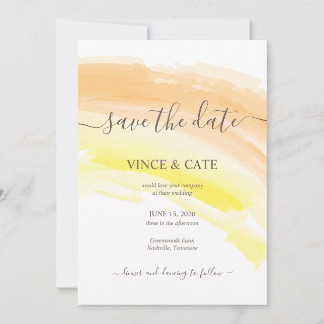 Yellow Orange Watercolor Splash Wedding Invitation (Front)