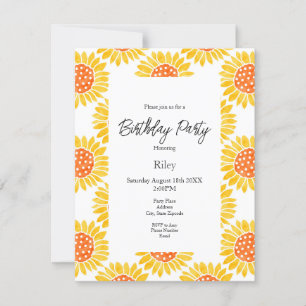 Yellow Orange Watercolor Sunflower Pattern  Invitation