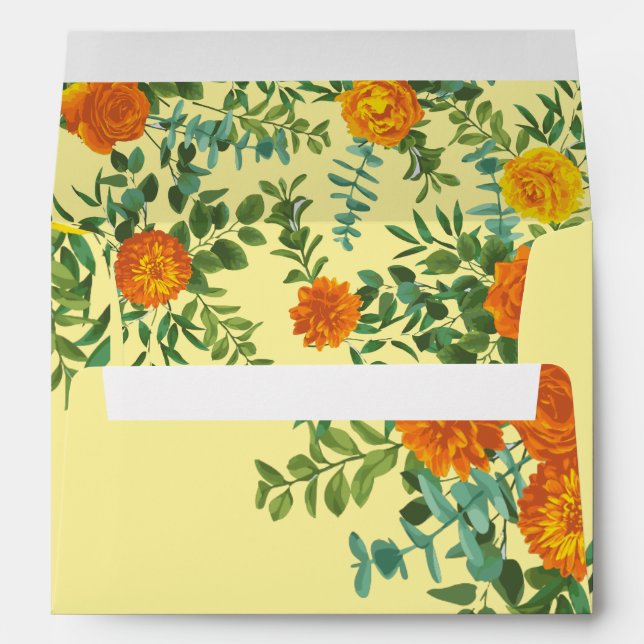 Yellow Orange Wedding Floral Envelope (Back (Bottom))
