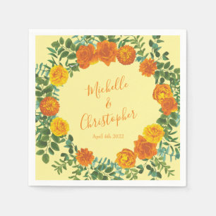 Yellow Orange Wedding Floral Roses Napkin