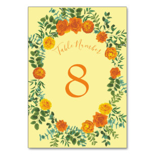 Yellow Orange Wedding Floral Roses Table Number