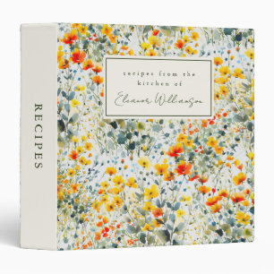Yellow Orange Wildflowers Personalized Recipe Binder