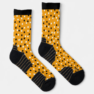 Yellow Orange with Black & White Poke A Dot Design Socks