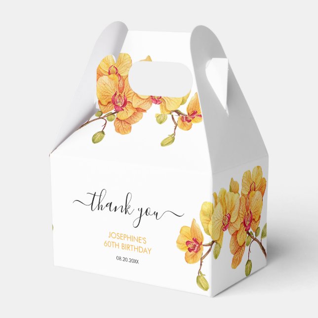 Yellow Orchid Flower Botanical Birthday Favor Box (Front Side)