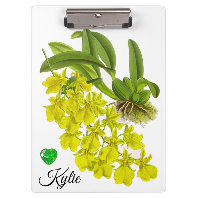 Yellow Orchid Flower Personalized Clipboard (Front)