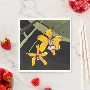 Yellow Orchid Flower Tropical Botanical Napkin