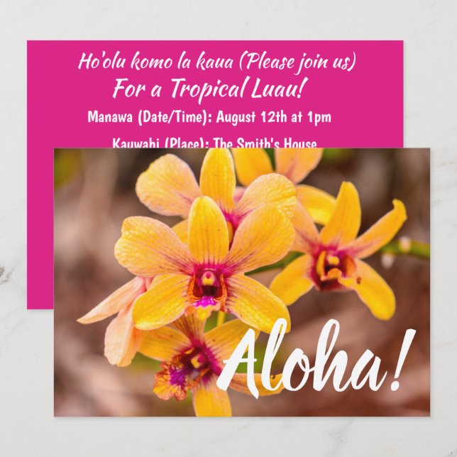 Yellow Orchid, Lawai, Kauai, Hawaii Invitation (Front/Back)