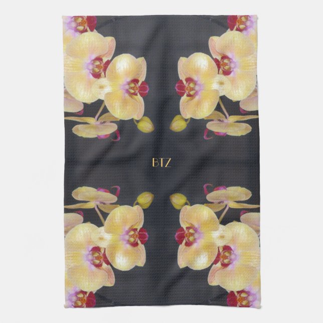 Yellow Orchid Pattern Kitchen Towel (Vertical)
