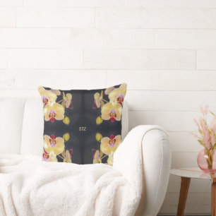 Yellow Orchid Pattern Throw Pillow