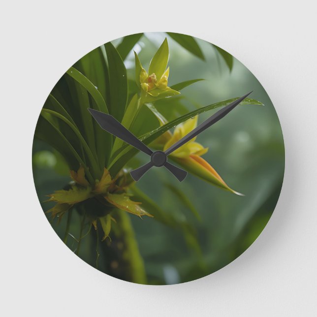 Yellow Orchid Rainforest Round Clock (Front)