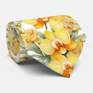 Yellow Orchids Classic Formal Floral Neck Tie