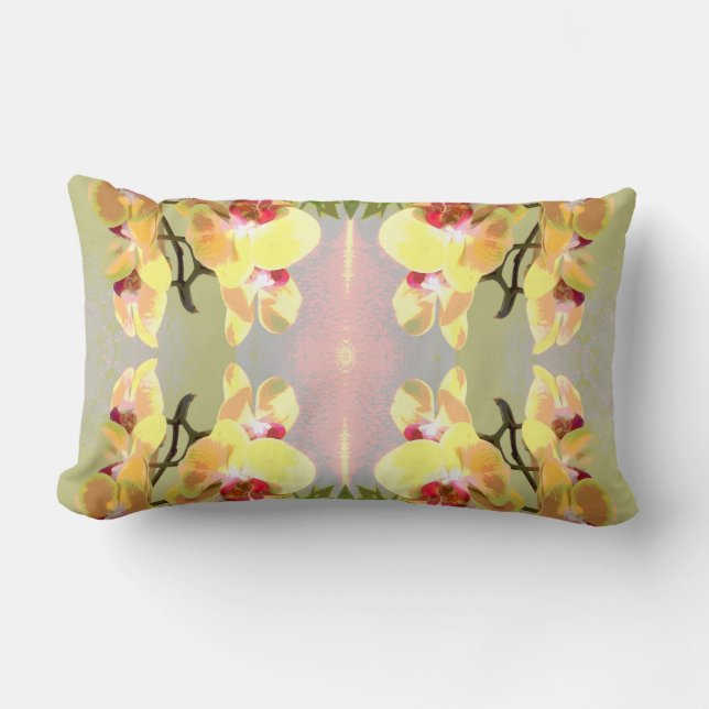 Yellow Orchids Pattern Lumbar Pillow (Front)
