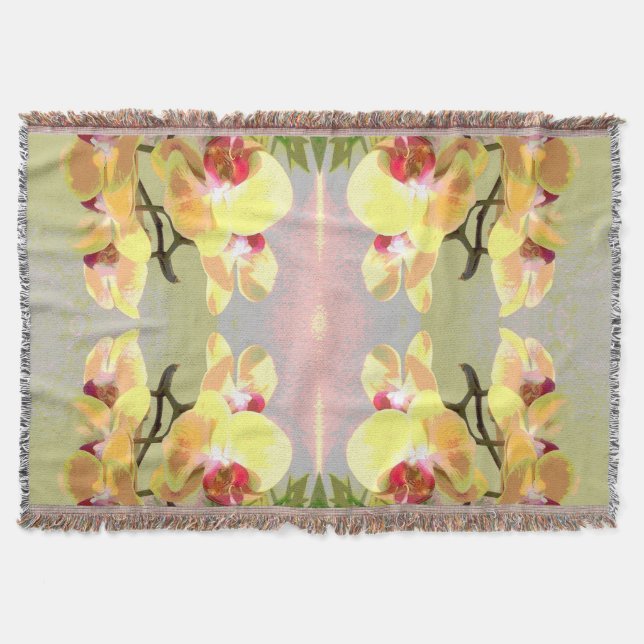 Yellow Orchids Pattern Throw Blanket (Front)