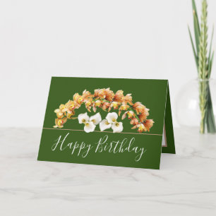 Yellow Orchids & White Lilies Botanical Birthday Card