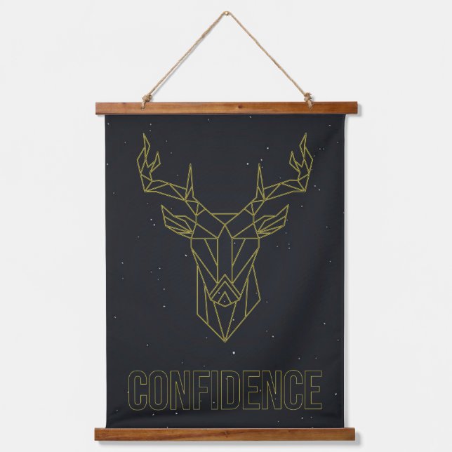 Yellow origami deer affirmation poster. confidence hanging tapestry (Front)